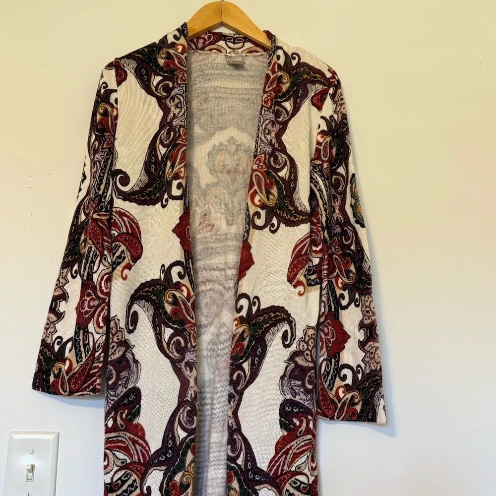 Chico’s Paisley Open Front Cardigan Women’s Size 0 Multicolor Boho Knit Sweater - Picture 3 of 10
